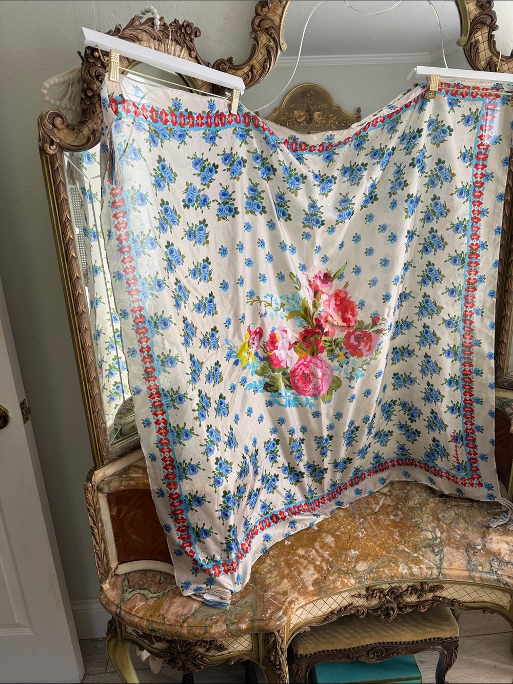 Johnny Was silk Floral Blue and White scarf. New ….never worn